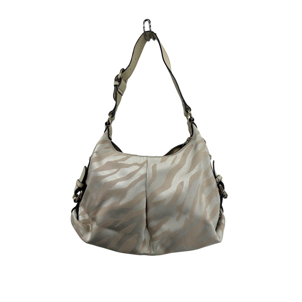 Anne Klein Zebra Print Shoulder Bag Purse Beige Satchel Hobo Handbag